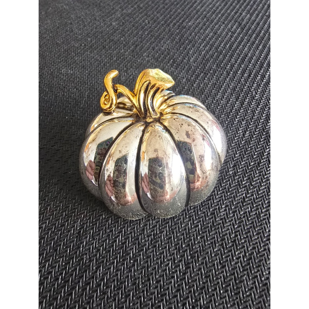Best Vintage Pumpkin Brooch Pendant Two Tone Silver Gold Jewelry
